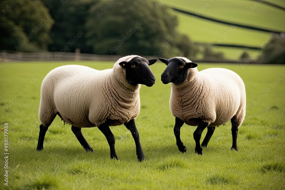 Playful Sheep Running in Green Pastures with Colorful Scenery Playful Sheep Running in Green Pastures with Colorful Scenery