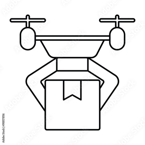 Vector icon for Drone Carrying Package. Hand-drawn icon showing a delivery drone transporting a package for aerial delivery solutions.