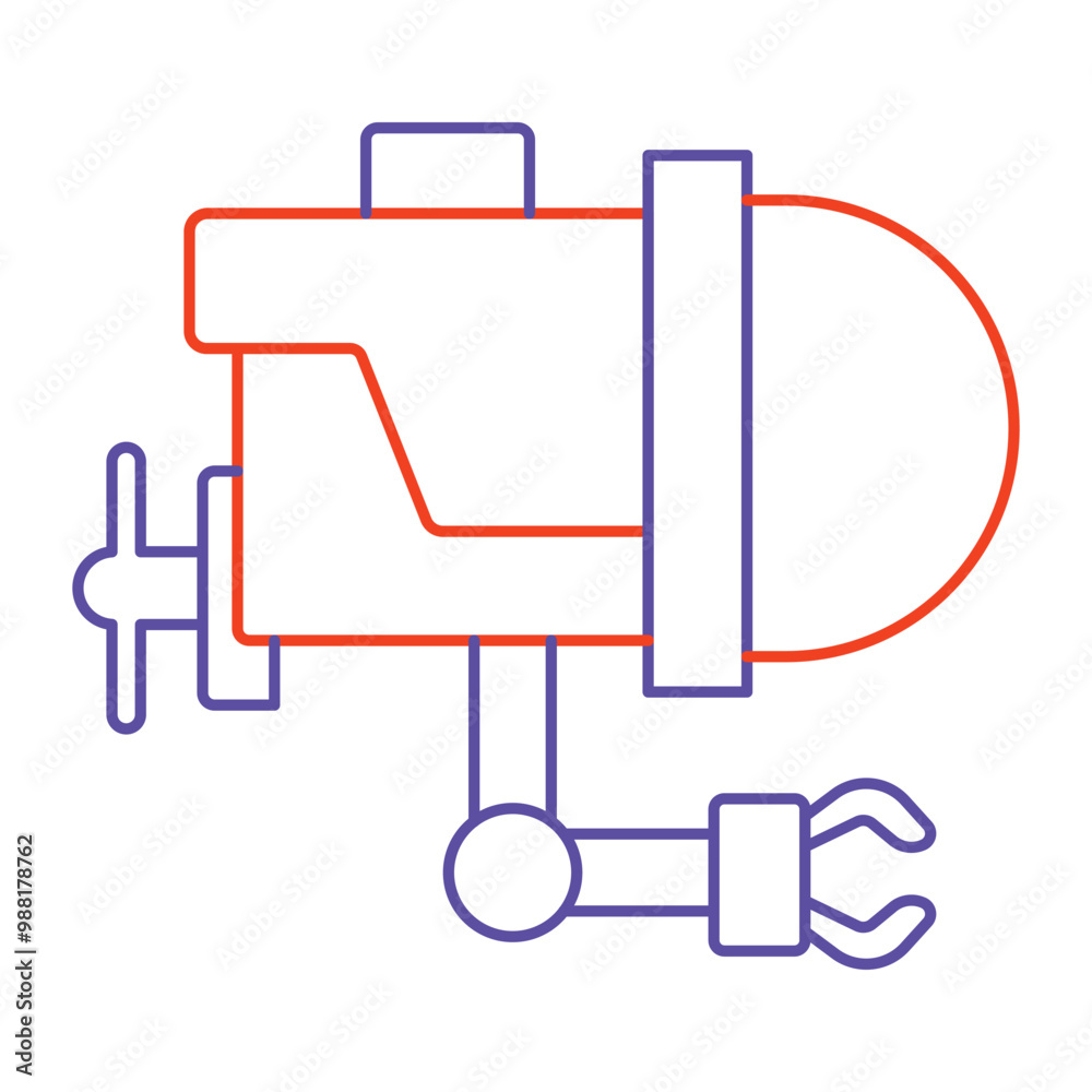 Vector icon for Robotic Arm with Tools. Hand-drawn icon of a robotic arm equipped with mechanical tools for precision tasks in manufacturing. Vector icon for Robotic Arm with Tools. Hand-drawn icon of a robotic arm equipped with mechanical tools for precision tasks in manufacturing.