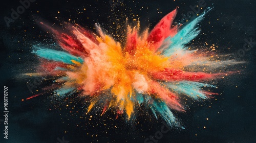 Wallpaper Mural Colorful pigments burst energetically against a dark backdrop, creating an eye-catching and dynamic display of vibrant hues Torontodigital.ca