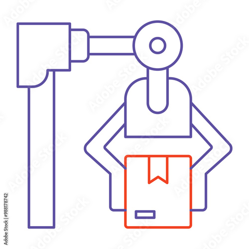 Vector icon for Worker Using Exoskeleton. Icon showing a worker wearing an exoskeleton for enhanced strength in industrial settings.