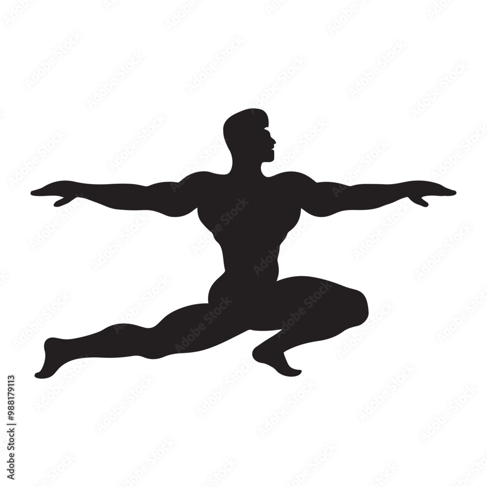 Naklejka premium Yoga pose man silhouette vector art illustration isolated on white background.