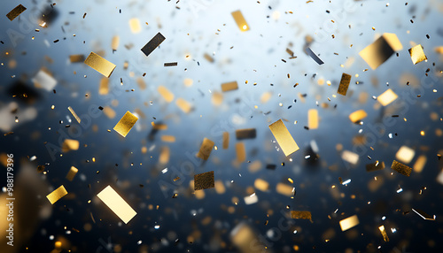 Celebration confetti bursting up from the bottom and fading out, only gold colors, just rectangular shapes