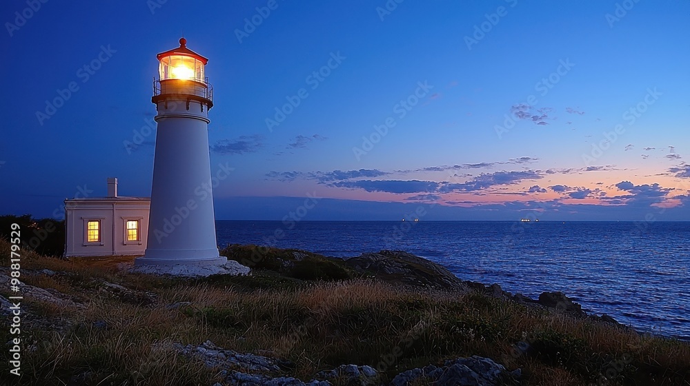 Lighthouse on a Coastline at Dusk Lighthouse on a Coastline at Dusk