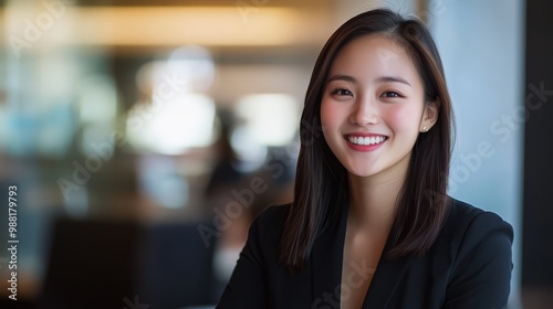 Portrait of a Smiling Asian Businesswoman in a Modern Office