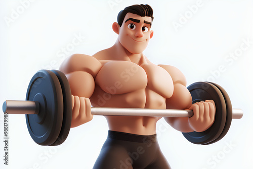 caracter cartoon 3d Determination weightlifting bodybuilding barechested photo