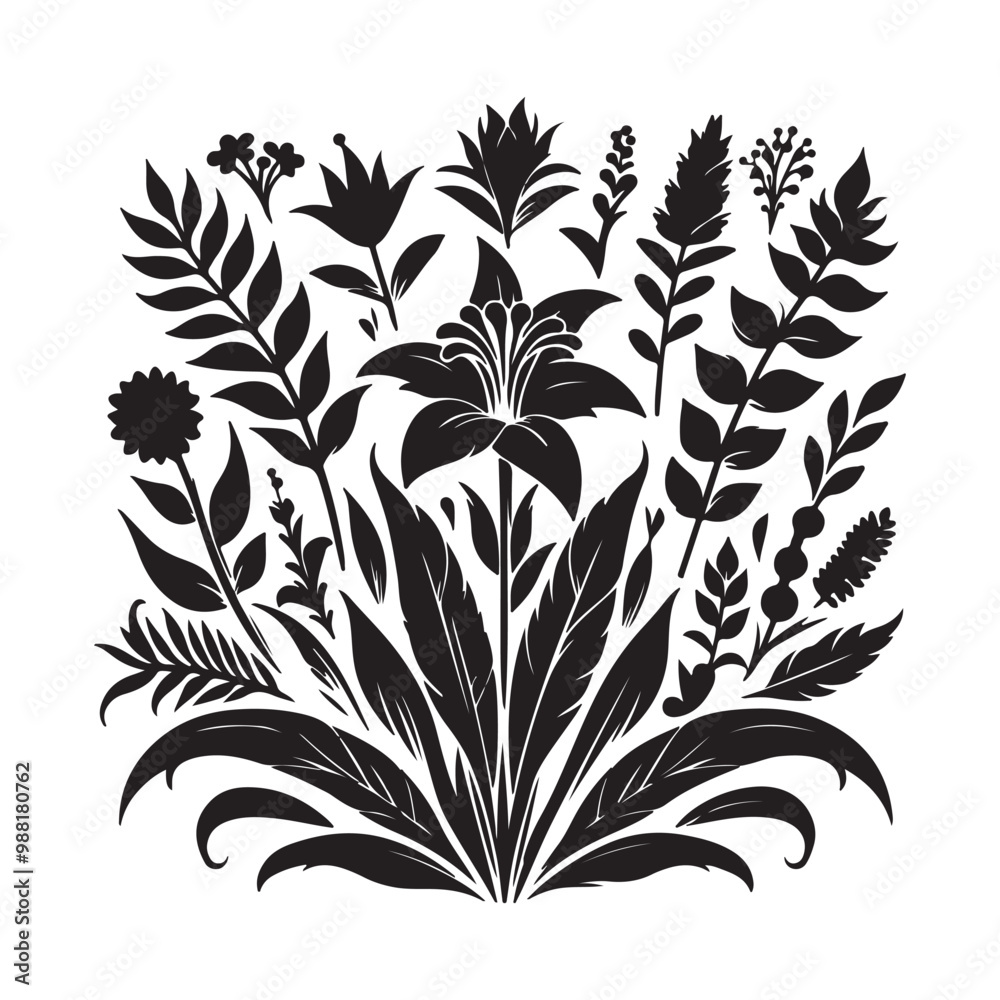 flower plant. black shape silhouette vector design flower plant. black shape silhouette vector design
