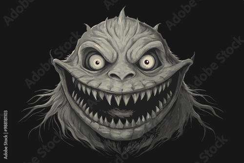 Eyes and smile a monster on black background vector image, horror style
