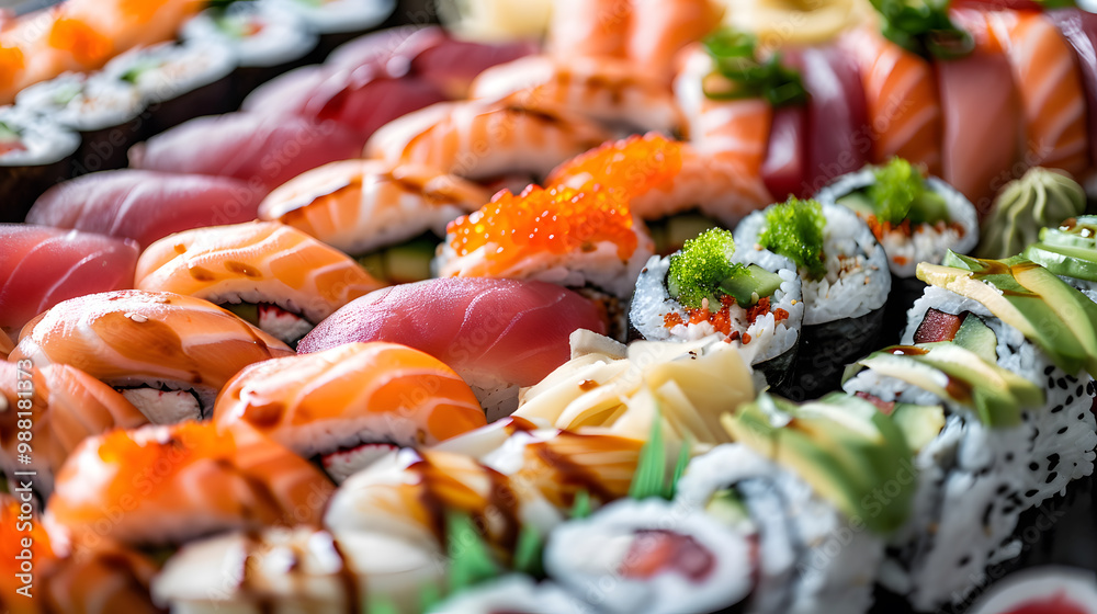 Close-Up of Assorted Sushi Rolls and Nigiri Close-Up of Assorted Sushi Rolls and Nigiri