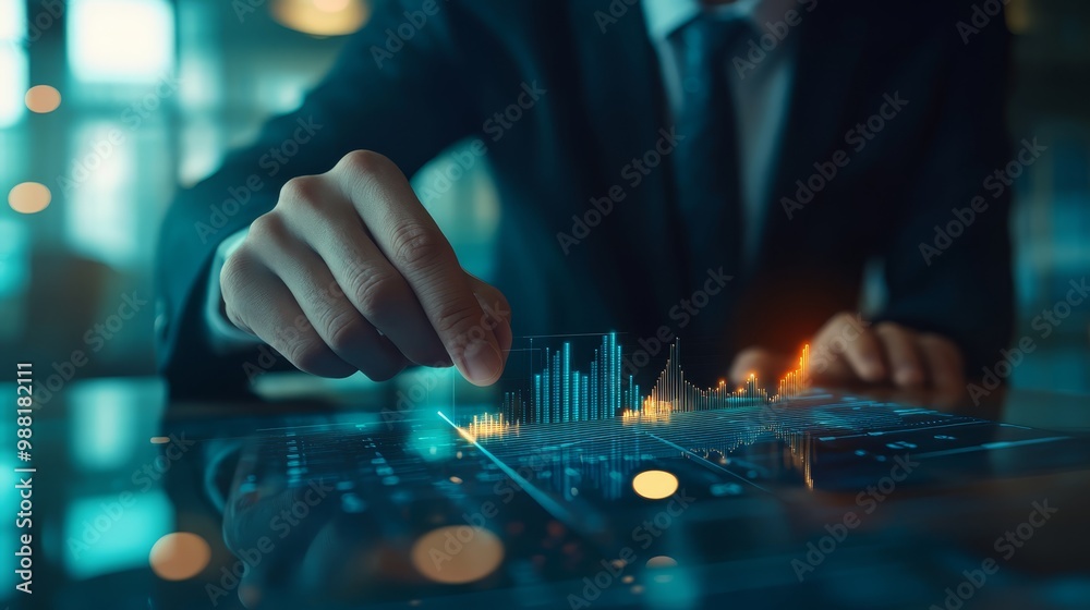 Businessman Analyzing Financial Data on Tablet Businessman Analyzing Financial Data on Tablet