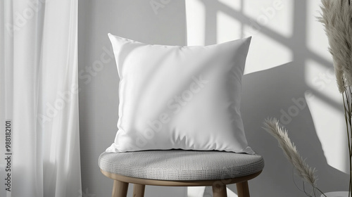 Blank white pillow mockup on a stool, Ai generated images photo