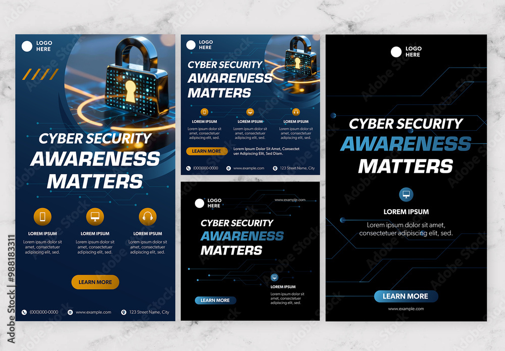 Gradient Blue and Black Cyber Security Story And Post Stock Template ...