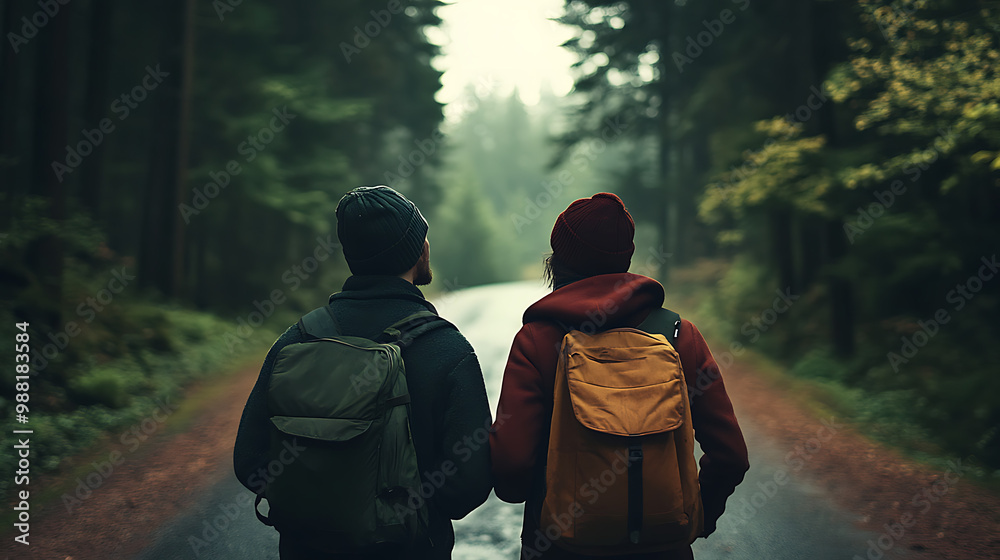 wounded couple see the road from the dense forest wounded couple see the road from the dense forest