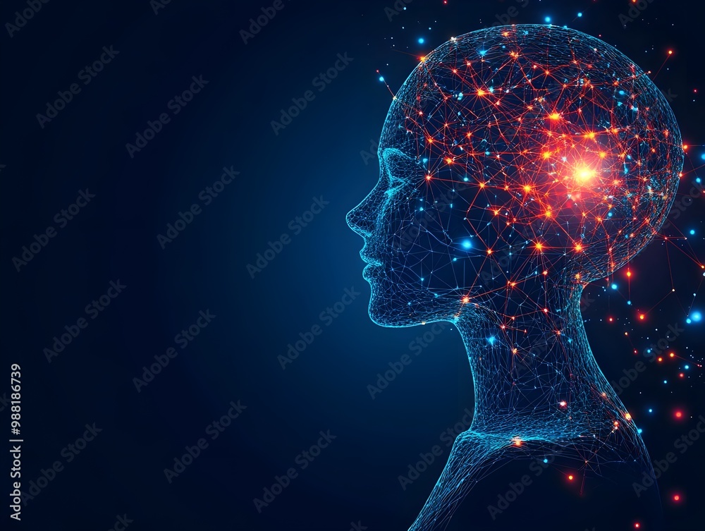Fototapeta premium Digital human head with glowing connections