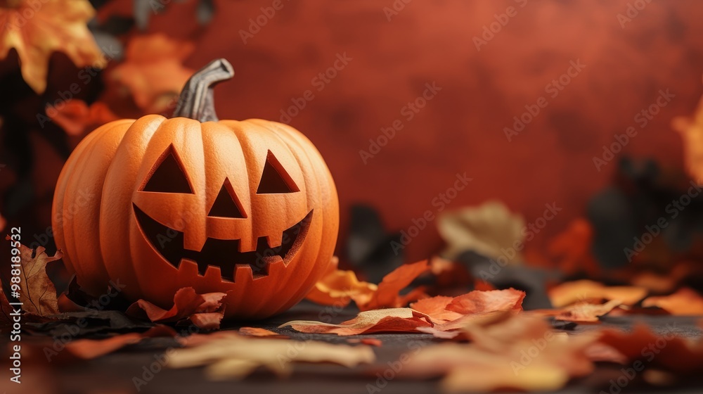 Fototapeta premium Halloween pumpkin with copy space. Festive Halloween background
