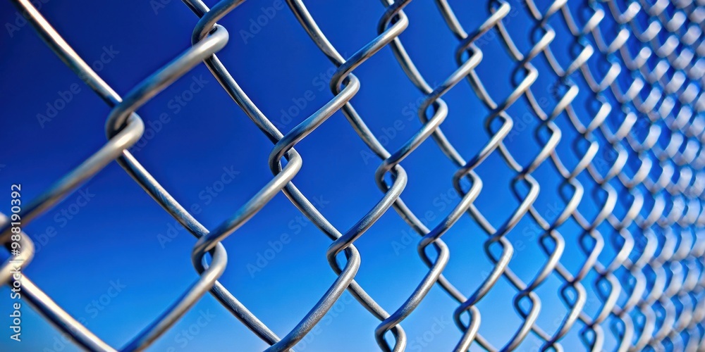 Close up of chain link fence against blue background, chain link, fence, close up, metal, security, boundary, protection, steel