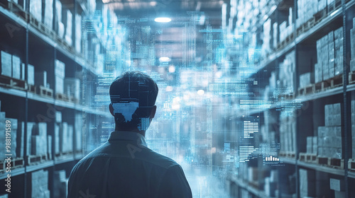 Wallpaper Mural Double exposure Businessman uses big data analytics to forecast demand and manage inventory efficiently. Torontodigital.ca