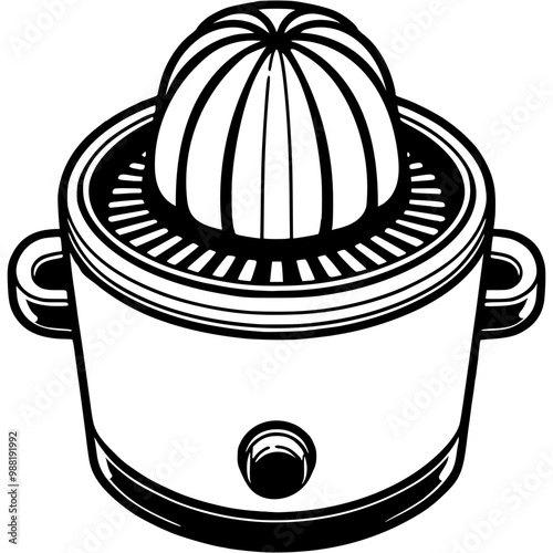 Kitchen juicer in monochrome. Simple minimalistic vector in black ink drawing on transparent background