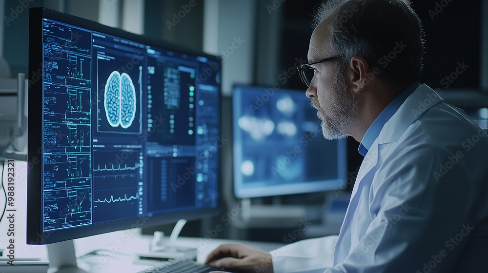 Doctor use computer AI technology support in enhancing mental health care by analyzing patient data to provide personalized therapy recommendations and monitor progress. Doctor use computer AI technology support in enhancing mental health care by analyzing patient data to provide personalized therapy recommendations and monitor progress.