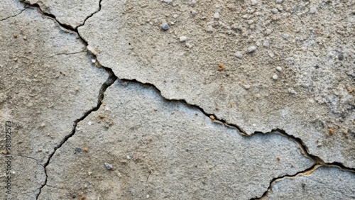 Close-up of weathered and cracked cement surface, old, cracked, weathered, worn, textured, gritty, rough, aged, damaged