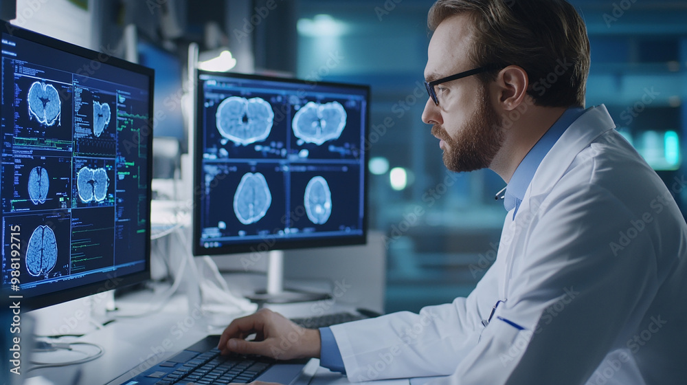 Doctor use computer AI technology support to enhance diagnostic accuracy, streamline workflows, and improve overall patient care through advanced medical data interpretation. Doctor use computer AI technology support to enhance diagnostic accuracy, streamline workflows, and improve overall patient care through advanced medical data interpretation.