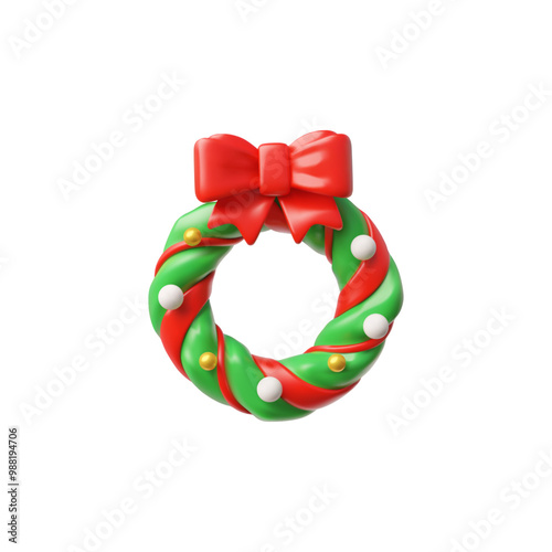 Vector 3d illustration of a Christmas wreath in a plastic cartoon style.
