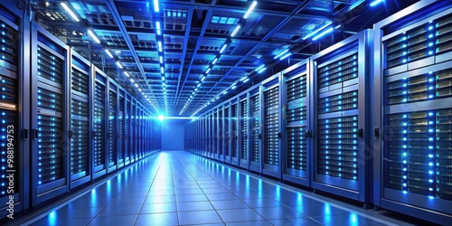 A high-tech server room with rows of servers and blinking lights, server, data center, technology, network, room