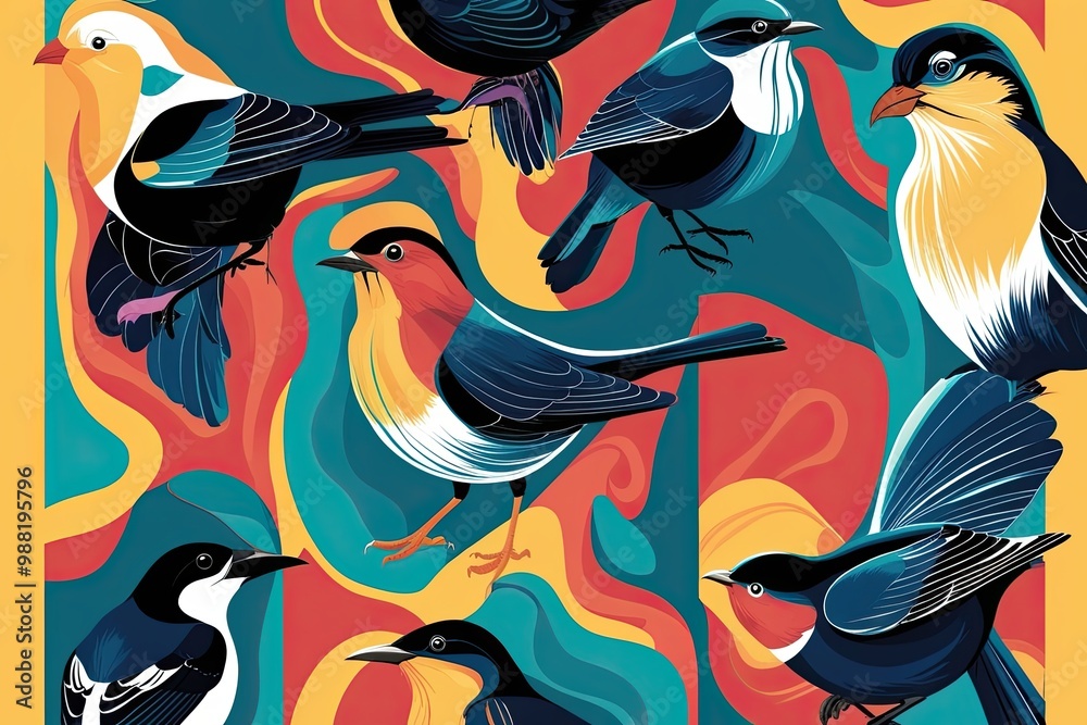 Obraz premium Vibrant Abstract Nature Art Featuring Expressive Bird Lives