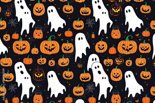 Halloween Ghost and Pumpkin Lantern Seamless Pattern for Festive Decoration