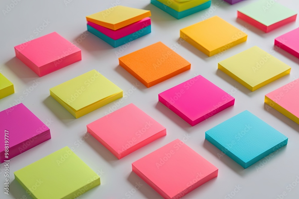 Colorful Rectangular Sticky Notes Displayed on a Clean White Background Colorful Rectangular Sticky Notes Displayed on a Clean White Background