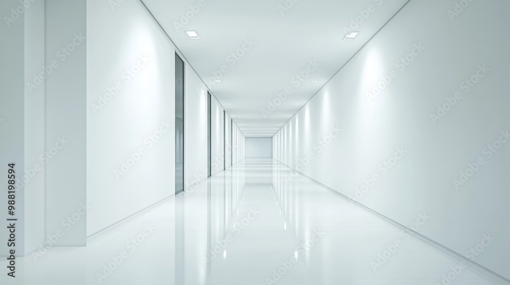 Serene Minimalist White Hallway with Clean Design and Empty Space Serene Minimalist White Hallway with Clean Design and Empty Space