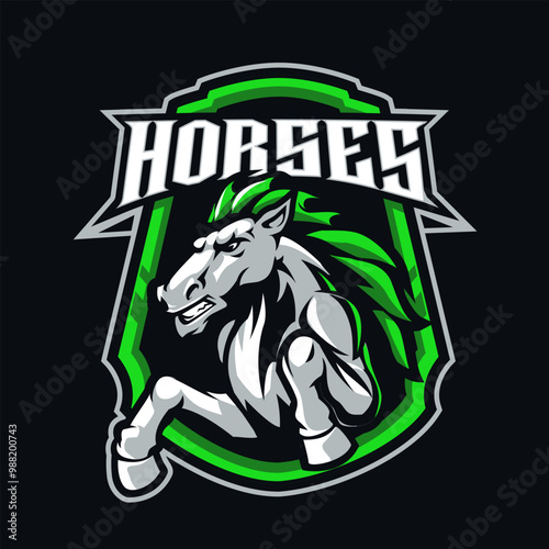 Horses mascot logo design with modern illustration concept style for badge