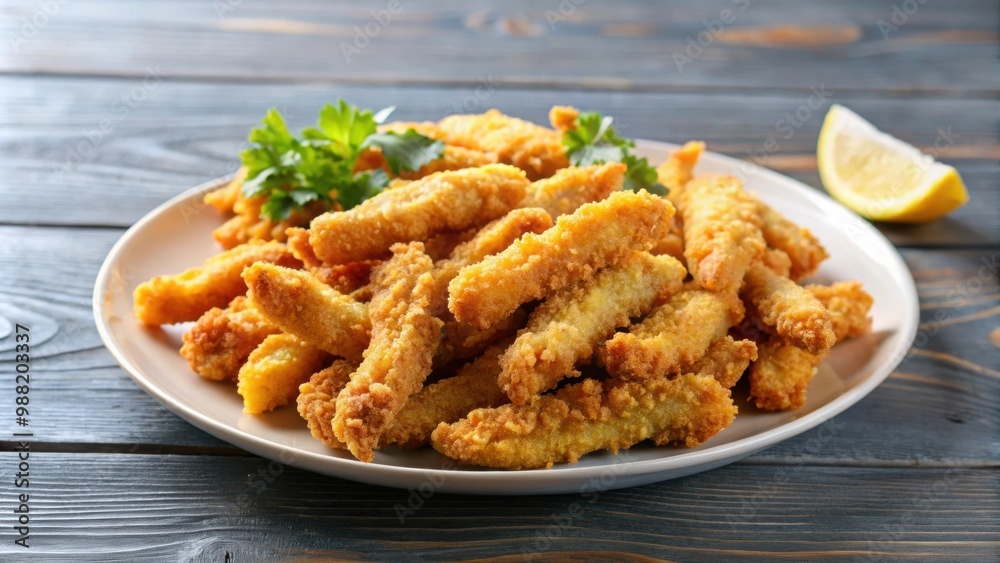 Breaded clam strips on a plate , seafood, fried, crispy, appetizer, delicious, meal, gourmet, cuisine, shellfish Breaded clam strips on a plate , seafood, fried, crispy, appetizer, delicious, meal, gourmet, cuisine, shellfish