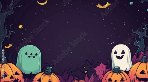 colorful halloween flat cartoons concept on black background