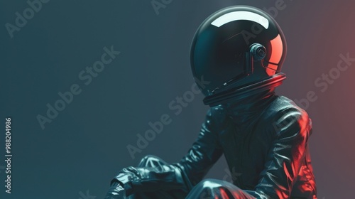 Astronaut in spacesuit sitting on surface with diffused light parquet AI generated image photo