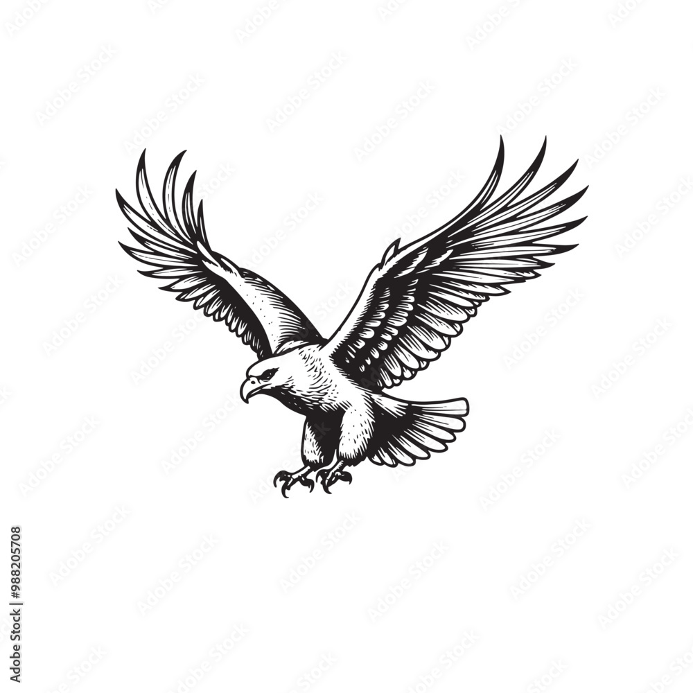 Naklejka premium a black and white drawing of an eagle flying