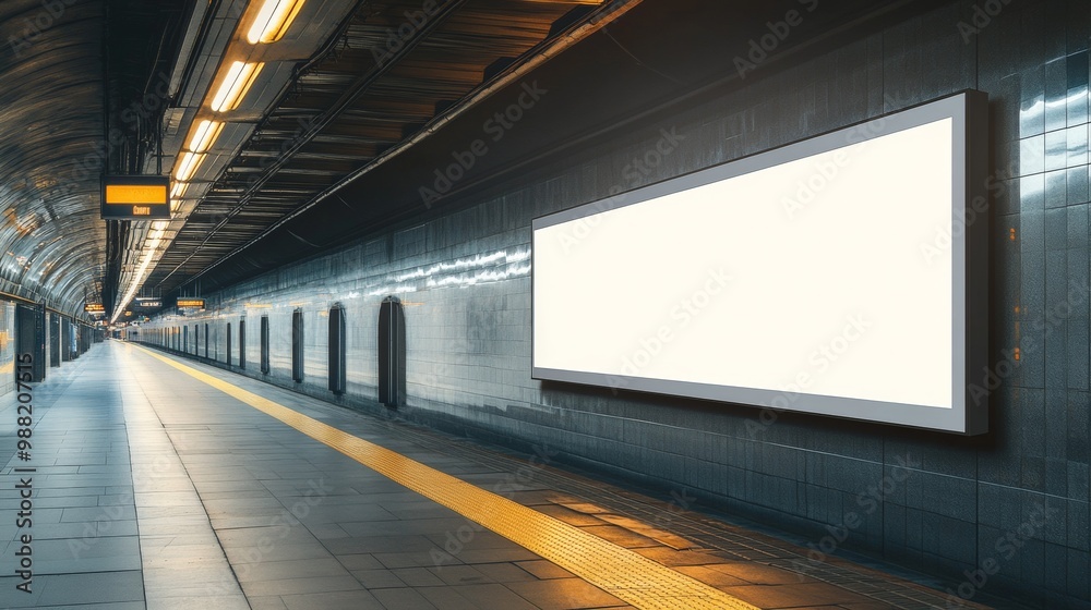 Blank Square Canvas Billboard at Railway Station Wall Mockup Blank Square Canvas Billboard at Railway Station Wall Mockup