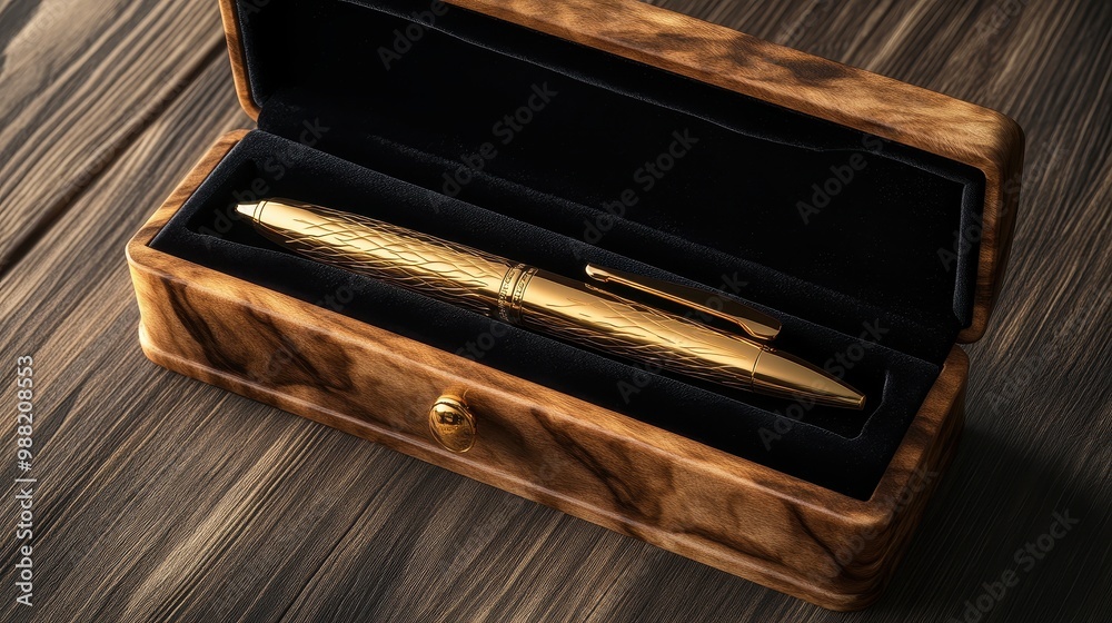 Elegant Golden Fountain Pen in Wooden Case Elegant Golden Fountain Pen in Wooden Case