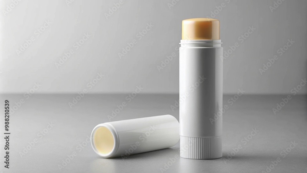 Basic lip balm and chapstick tube on a background, lip care, moisturizing, beauty product, cosmetics Basic lip balm and chapstick tube on a background, lip care, moisturizing, beauty product, cosmetics