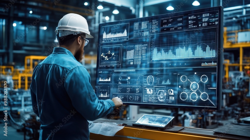 Industrial Engineer Monitoring Production Data in Factory Industrial Engineer Monitoring Production Data in Factory