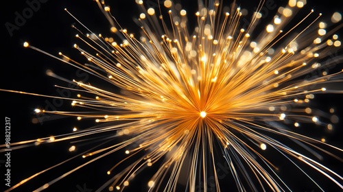 A dazzling display of golden fireworks bursts against a black night sky, captured in perfect symmetry.