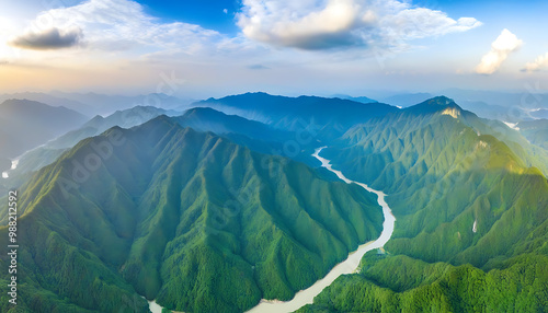 Aerial view of magnificent mountains in Fuzhou Qishan National Forest Park. photo