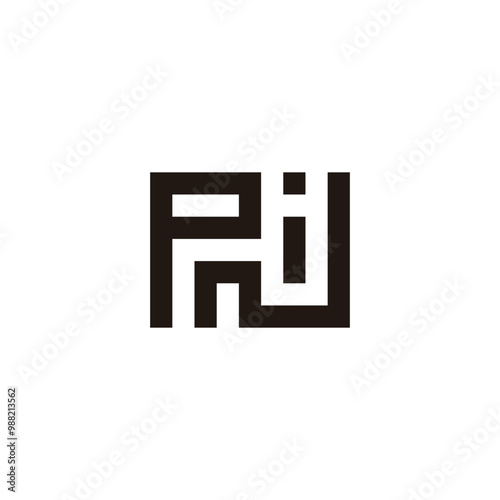 Letter p, N and i square geometric symbol simple logo vector