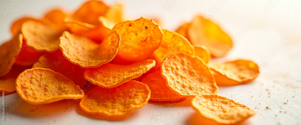 Close Up of Sweet Potato Chips on White Background Close Up of Sweet Potato Chips on White Background