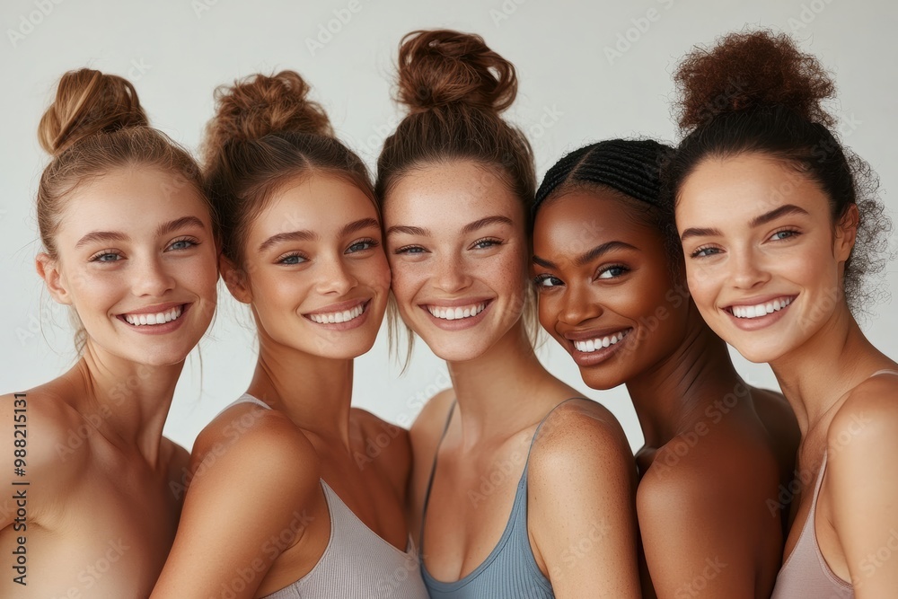 A group of diverse friends from different ethnic backgrounds, smiling and standing close together, showcases the beauty of unity and friendship across cultures on white background. A group of diverse friends from different ethnic backgrounds, smiling and standing close together, showcases the beauty of unity and friendship across cultures on white background.