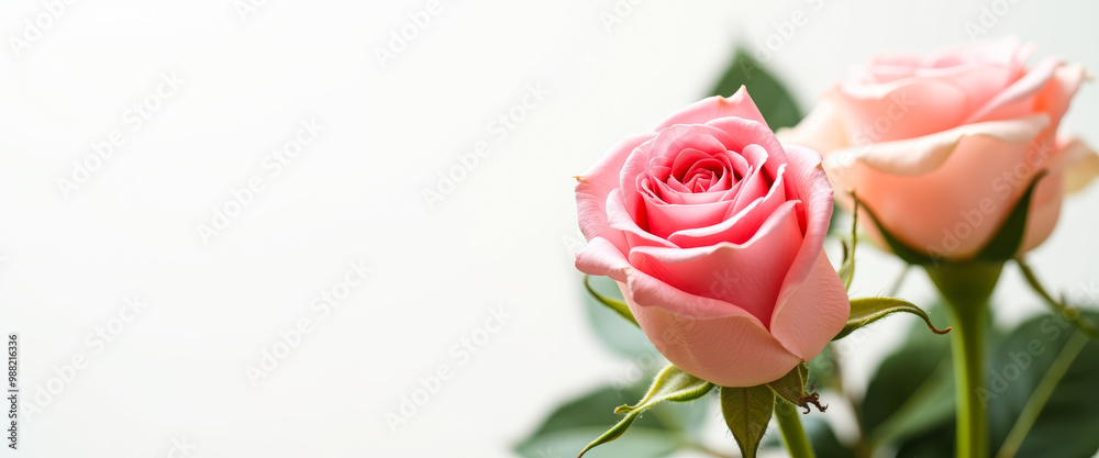 Fototapeta premium Soft Pink Roses on White Background