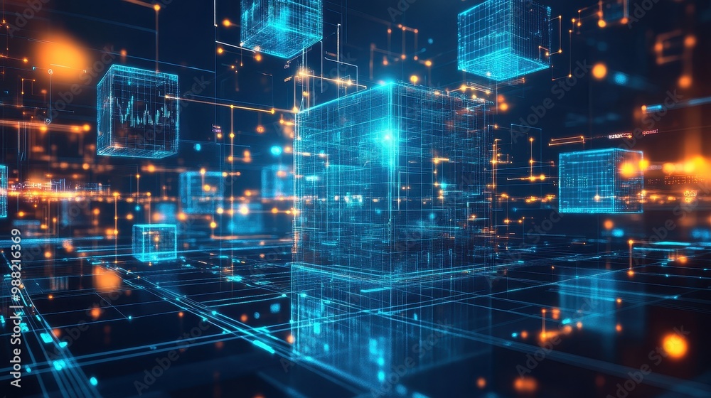 Futuristic Digital City Landscape with Glowing Holograms Futuristic Digital City Landscape with Glowing Holograms