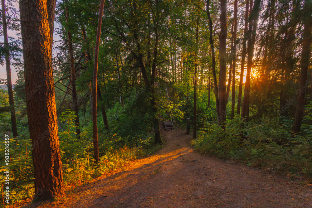 Obraz premium Silenai cognitive park near Vilnius, Lithuania. Naujoji Reva mound. This touristic nature trail is a part of Neris regional park