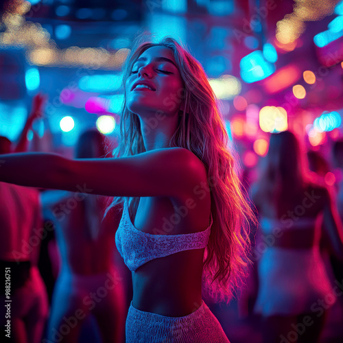Young people having fun at the party. AI generative.