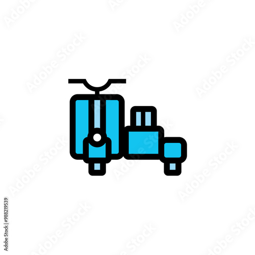 Scooter icon with sidecar isolated on white background. Cartoon illustration